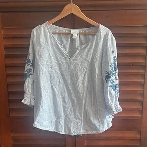 Liz Claiborne Peasant Blouse with Blue Floral Accents